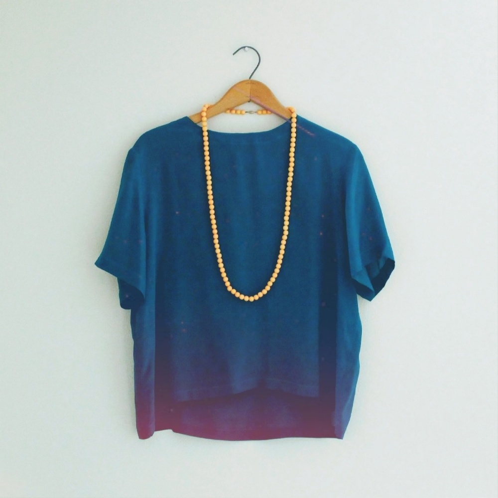 Vintage teal silk top - Picture 3 of 6